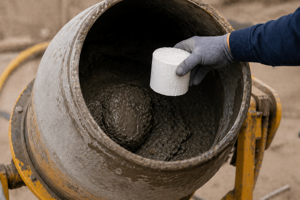 Fibre beton melangeur film hydrosoluble